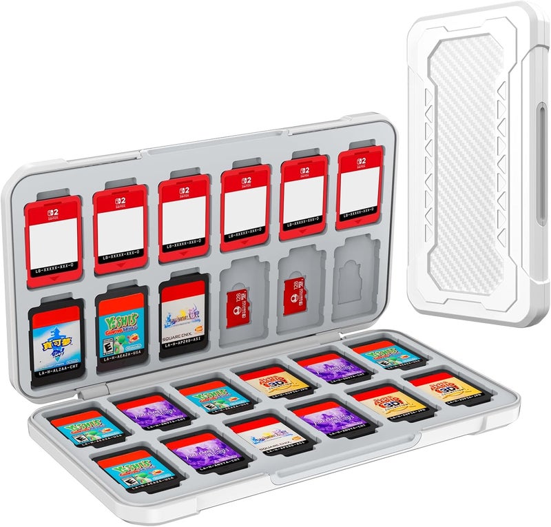 HEIYING Switch Game Case for Nintendo Switch 2 2025/Lite/OLED, White Game Memory Holder with 24 Games Card Slots and 24 Micro SD Cards Slots - Image 1
